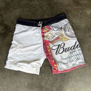 Budweiser Board Shorts Men's Size 36 Swim Trunks Red White Blue Swimsuit
